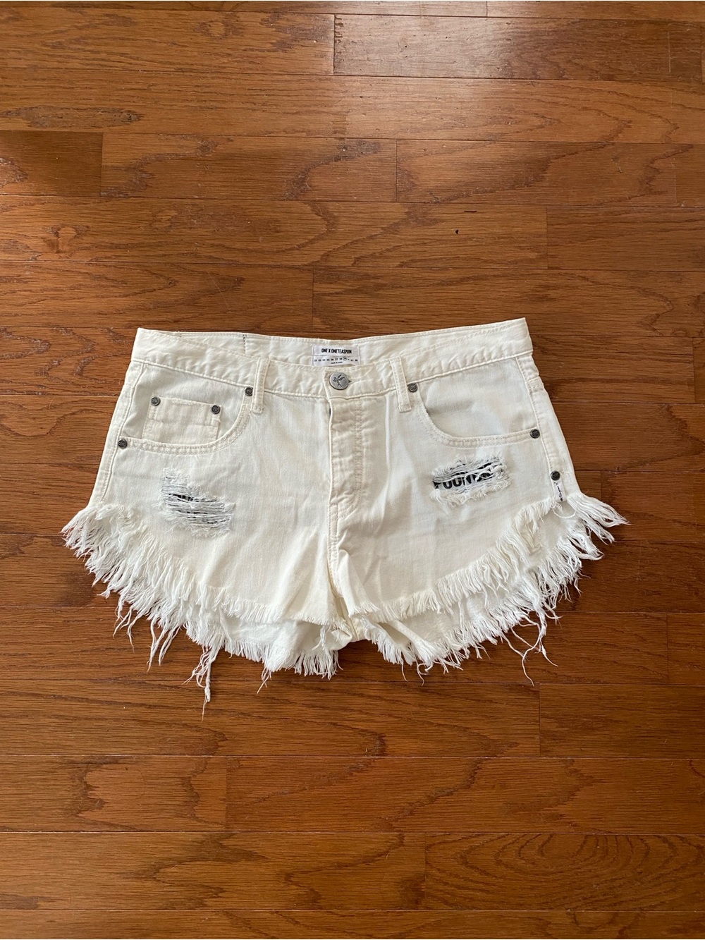 One Teaspoon White Frayed Denim Cutoff Shorts